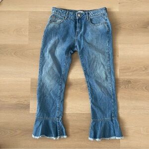 Zara Flare Frayed Bottom blue denim jeans size 4